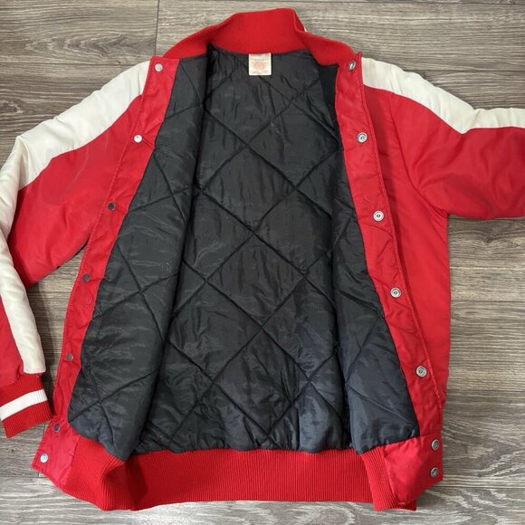 VTG CCM Bomber Jacket Mens S Red White Varsity Retro Nutri Chef Baseball 70s 80s - Picture 13 of 16